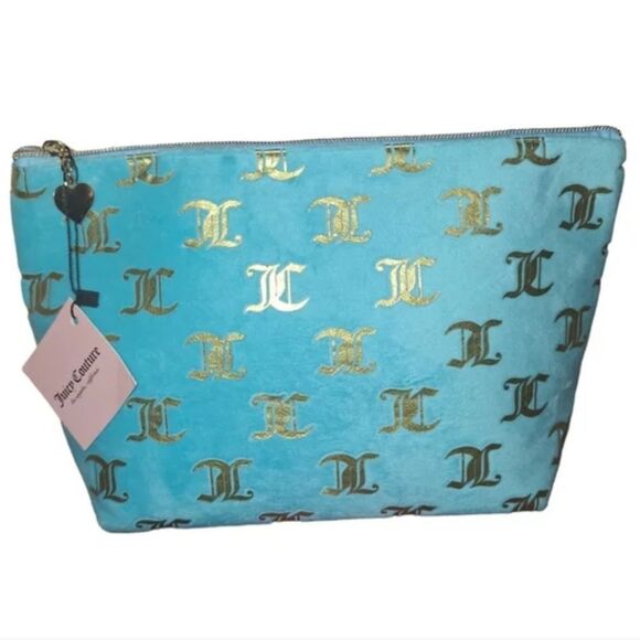 Juicy Couture JC Gold Foiled Logo Velour Cosmetic Pouch - Picture 2 of 6